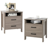 NNECW Modern Wood Grain Nightstand with Cable Hole &amp Open Compartment &amp 2 Drawers-Natural