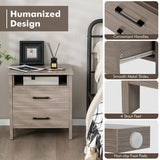 NNECW Modern Wood Grain Nightstand with Cable Hole &amp Open Compartment &amp 2 Drawers-Natural