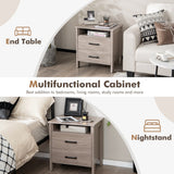 NNECW Modern Wood Grain Nightstand with Cable Hole &amp Open Compartment &amp 2 Drawers-Natural