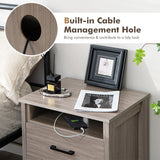 NNECW Modern Wood Grain Nightstand with Cable Hole &amp Open Compartment &amp 2 Drawers-Natural