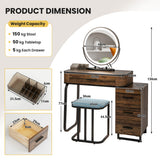 NNECW Dressing Table Stool Set with 3-Colour Lighted Makeup Mirror