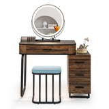 NNECW Dressing Table Stool Set with 3-Colour Lighted Makeup Mirror