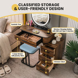 NNECW Dressing Table Stool Set with 3-Colour Lighted Makeup Mirror