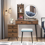 NNECW Dressing Table Stool Set with LED Makeup Mirror for Bedroom-Coffee