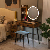 NNECW Dressing Table Stool Set with LED Makeup Mirror for Bedroom-Coffee