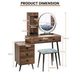 NNECW Dressing Table Stool Set with LED Makeup Mirror for Bedroom-Coffee