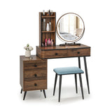 NNECW Dressing Table Stool Set with LED Makeup Mirror for Bedroom-Coffee