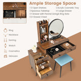 NNECW Dressing Table Stool Set with LED Makeup Mirror for Bedroom-Coffee