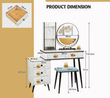 NNECW Dressing Table Stool Set with LED Makeup Mirror for Bedroom-White