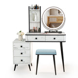 NNECW Dressing Table Stool Set with LED Makeup Mirror for Bedroom-White