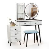 NNECW Dressing Table Stool Set with LED Makeup Mirror for Bedroom-White