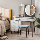 NNECW Dressing Table Stool Set with LED Makeup Mirror for Bedroom-White