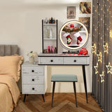 NNECW Dressing Table Stool Set with LED Makeup Mirror for Bedroom-White