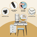 NNECW Dressing Table Stool Set with LED Makeup Mirror for Bedroom-White