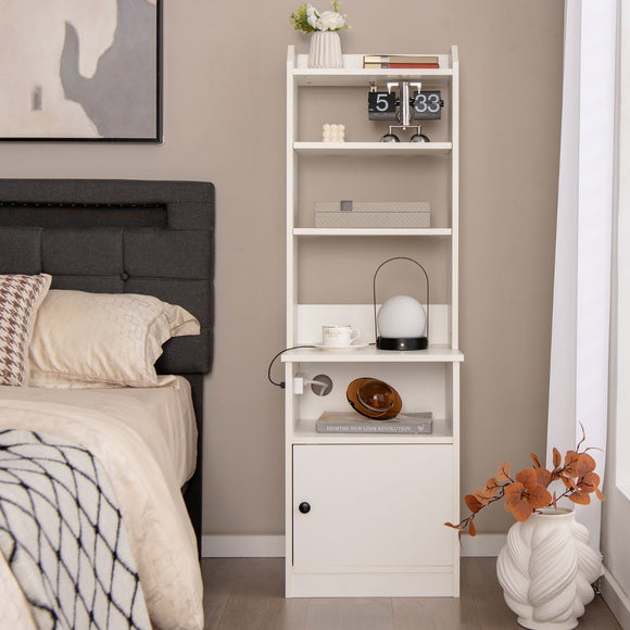 NNECW Multifunctional End Side Table with 6-Level Adjustable Shelves for Bedroom-White