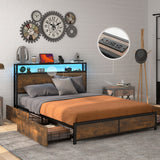 NNECW Queen Bed Frame with Smart LED Lights & Storage Headboard