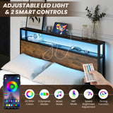 NNECW Queen Bed Frame with Smart LED Lights & Storage Headboard
