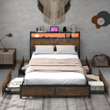 NNECW Queen Bed Frame with Smart LED Lights & Storage Headboard