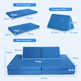 NNECW 4-Piece Convertible Kids Couch with 2 Folding Mats for Toddler-Blue