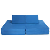 NNECW 4-Piece Convertible Kids Couch with 2 Folding Mats for Toddler-Blue