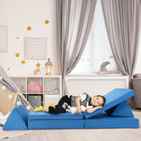 NNECW 4-Piece Convertible Kids Couch with 2 Folding Mats for Toddler-Blue