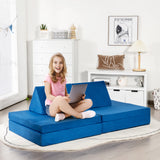 NNECW 4-Piece Convertible Kids Couch with 2 Folding Mats for Toddler-Blue
