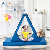 NNECW 4-Piece Convertible Kids Couch with 2 Folding Mats for Toddler-Blue