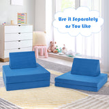NNECW 4-Piece Convertible Kids Couch with 2 Folding Mats for Toddler-Blue