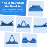 NNECW 4-Piece Convertible Kids Couch with 2 Folding Mats for Toddler-Blue