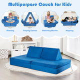 NNECW 4-Piece Convertible Kids Couch with 2 Folding Mats for Toddler-Blue