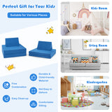 NNECW 4-Piece Convertible Kids Couch with 2 Folding Mats for Toddler-Blue