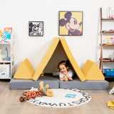 NNECW 4-Piece Convertible Kids Couch with 2 Folding Mats for Toddler-Yellow
