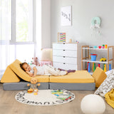 NNECW 4-Piece Convertible Kids Couch with 2 Folding Mats for Toddler-Yellow