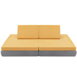 NNECW 4-Piece Convertible Kids Couch with 2 Folding Mats for Toddler-Yellow