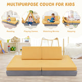 NNECW 4-Piece Convertible Kids Couch with 2 Folding Mats for Toddler-Yellow