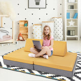 NNECW 4-Piece Convertible Kids Couch with 2 Folding Mats for Toddler-Yellow