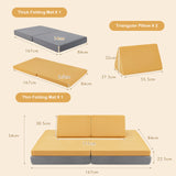 NNECW 4-Piece Convertible Kids Couch with 2 Folding Mats for Toddler-Yellow