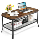 NNECW Industrial Coffee Table with Storage Shelf for Living Room