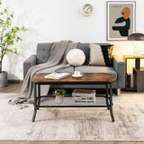 NNECW Industrial Coffee Table with Storage Shelf for Living Room