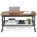 NNECW Industrial Coffee Table with Storage Shelf for Living Room