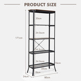 NNECW 5-tier Bookshelf with Steel Frame for Living Room