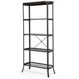 NNECW 5-tier Bookshelf with Steel Frame for Living Room
