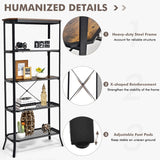 NNECW 5-tier Bookshelf with Steel Frame for Living Room
