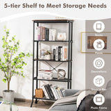 NNECW 5-tier Bookshelf with Steel Frame for Living Room