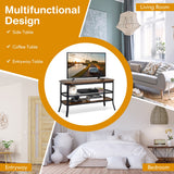 NNECW Wooden TV Stand with Storage Shelves for Living Room/Bedroom
