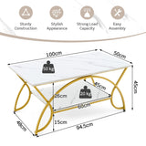 NNECW 100CM 2-Tier Coffee Table with Faux Mable Top & Steel Legs