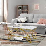 NNECW 100CM 2-Tier Coffee Table with Faux Mable Top & Steel Legs