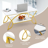 NNECW 100CM 2-Tier Coffee Table with Faux Mable Top & Steel Legs