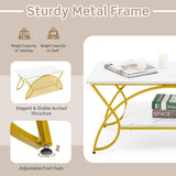 NNECW 100CM 2-Tier Coffee Table with Faux Mable Top & Steel Legs