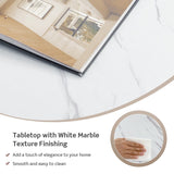 NNECW 100CM 2-Tier Coffee Table with Faux Mable Top & Steel Legs